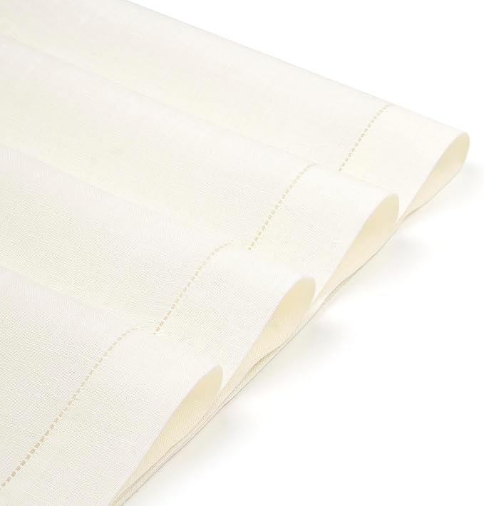 D'Moksha Homes Linen Placemats Set of 4 - Classic Hemstitch Ivory Placemats 14 x 19 Inch - 100% Pure Linen Table Mats for Winter, Christmas, Holiday - Handcrafted and Machine Washable