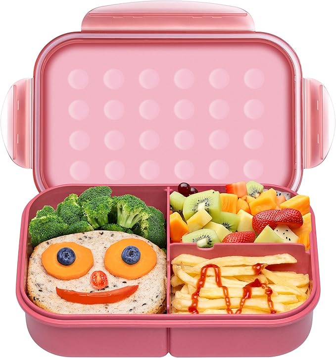 Wheat Straw Lunch Box - Leakproof Bento Box for Kids & Adults, BPA-Free 3-Compartment Food Containers, Microwave & Dishwasher Safe (Muted Red, 5.5 Cup)