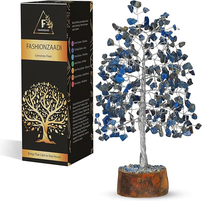 FASHIONZAADI Lapis Lazuli Tree - Crystal Chakra Tree of Life - Gemstone Feng Shui Decor - Chakra Home Decor - Crystal Gifts for Women, Spiritual Gift