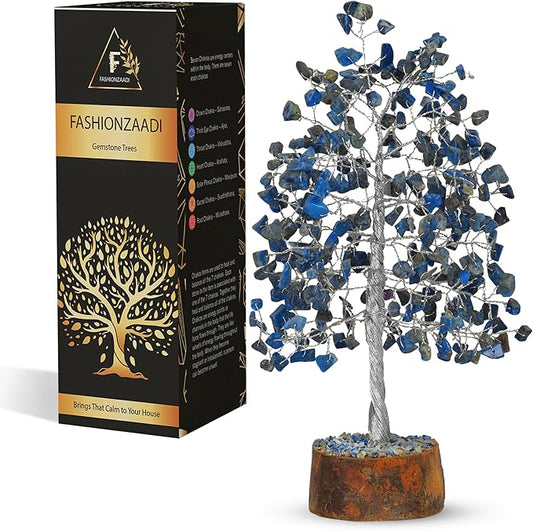 FASHIONZAADI Lapis Lazuli Tree - Crystal Chakra Tree of Life - Gemstone Feng Shui Decor - Chakra Home Decor - Crystal Gifts for Women, Spiritual Gift