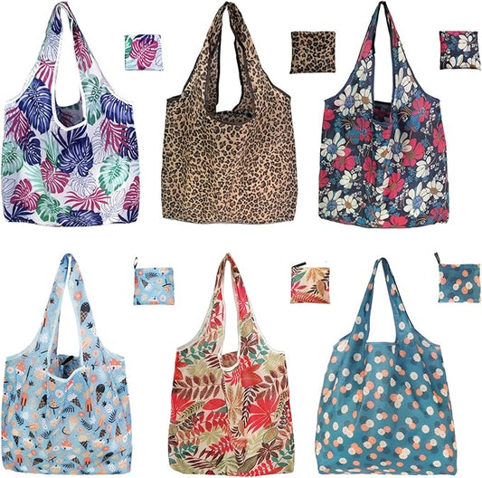 6 Pack Reusable Grocery Bags Heavy Duty with Handles, Reusable Shopping Bags for Women, Foldable, Washable for Store, Travel