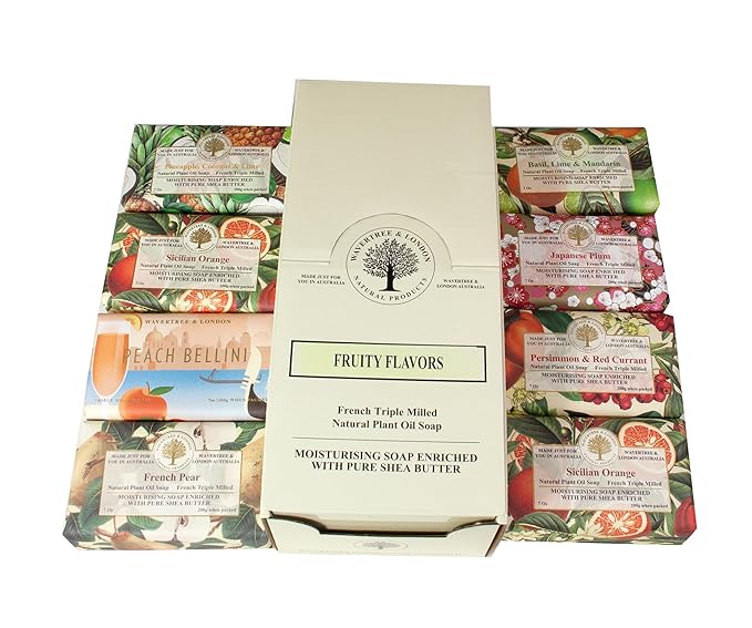 Wavertree & London Assorted Fruity Scents Natural Soap Bars (Pack of 8), 7oz Moisturizing Triple Milled Soap Bars Enriched with Shea Butter and Pure Plant Oils | All Body & Bath Soap