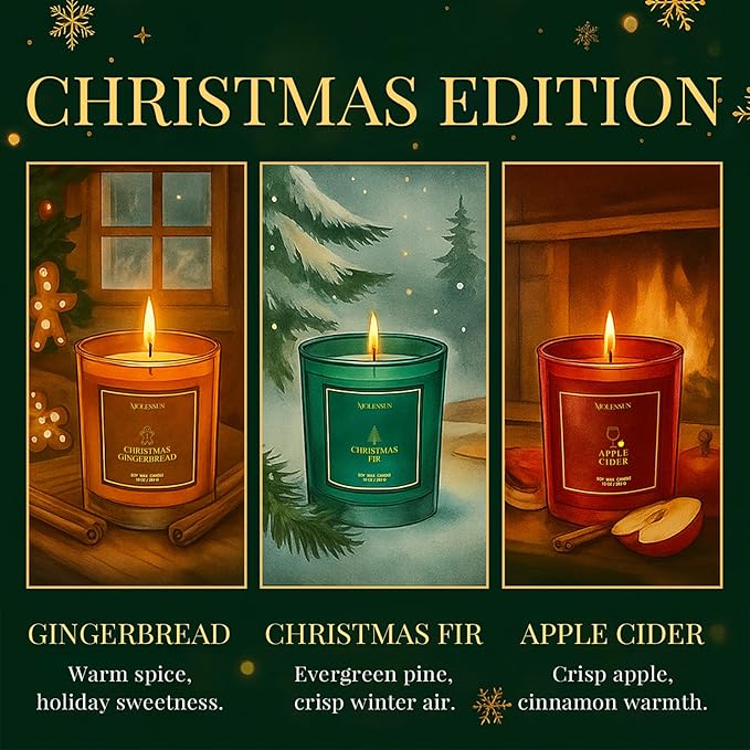 Christmas Fir Candle, 10oz Soy Scented Candle for Home, Christmas Birthday & Holiday Gifts for Women & Men, Long Lasting 50+ Hour Clean Non-Toxic Burn, Elegant Winter & Christmas Festive Home Decor
