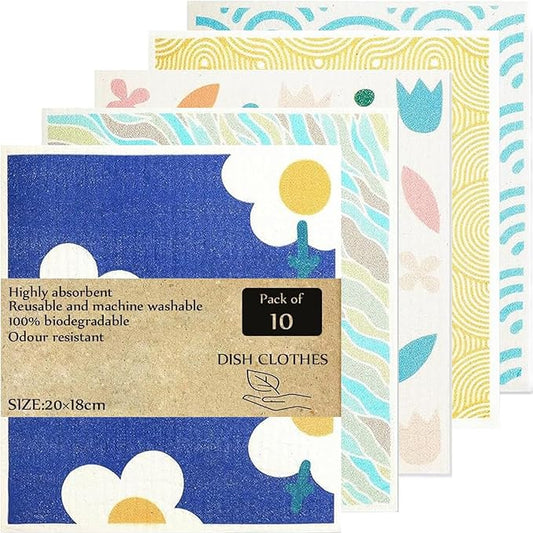 KMAKII Swedish Dishcloths Reusable, Absorbent, Quick-Drying Sponge Cloths for Kitchen and Counter Cleaning, Reusable Dish Towels and Dish Cloths, Color, Pack of 10 Pcs