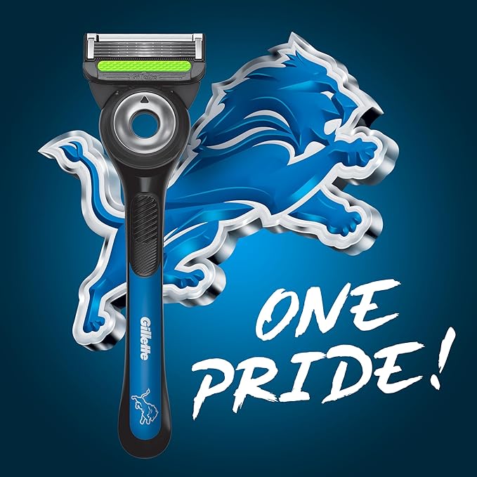 Gillette Labs Special NFL Lions Edition Shaving Razor for Men - 1 Handle, 4 Razor Blade Refills & Magnetic Stand, Holiday Gifts for Men, GilletteLabs with Exfoliating Bar