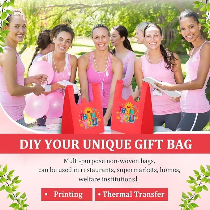 Windyun Reusable Grocery T Shirt Bags Bulk Small Non Woven Shopping Bag 10 x 18 x 5 Inch Foldable Tote with Handle Party Gift