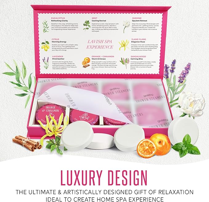 Shower Steamers Aromatherapy GOSSBY 8 Pack - Gifts for Women, Birthday Gifts for Her, Home Spa, Self Care, Relaxation, Natural Essential Oils - Elegant Bloom Style