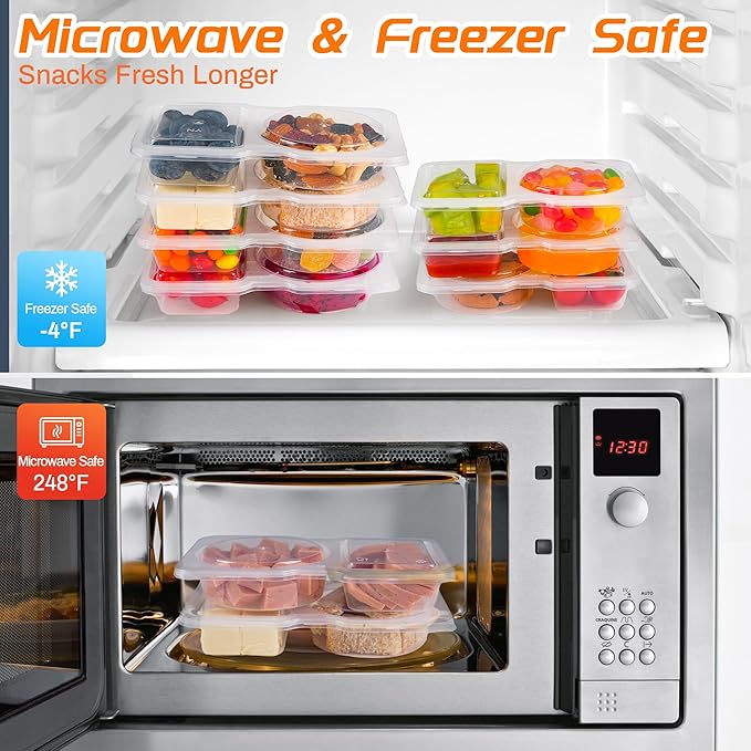 24 Pcs reusable snack containers with Lids, snack containers for kids adults10 Forks, snack pack containers - Lightweight and Stackable, Microwaveable/refrigerator safe
