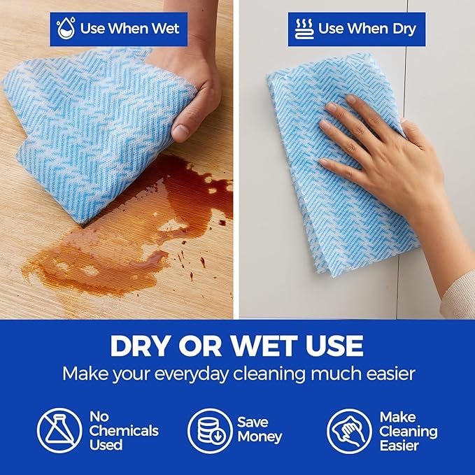SUZZYVINE Handi Wipes Reusable Cloths Disposable Cleaning Cloths Dish Towels Reusable Paper Towels, Absorbent Dry Fast, Pack of 40 Count, Blue