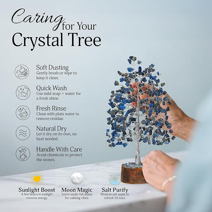 FASHIONZAADI Lapis Lazuli Tree - Crystal Chakra Tree of Life - Gemstone Feng Shui Decor - Chakra Home Decor - Crystal Gifts for Women, Spiritual Gift