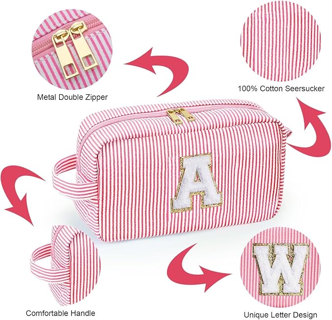 YOOLIFE Personalized Initial Cosmetic Bag - Makeup, Toiletry, Travel, Gift - Pink - Cosmetic Bag
