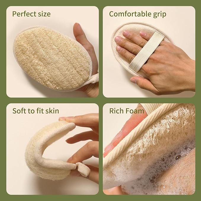 Natural Loofah Exfoliating Body Scrubber(2Pack),Made from Organic Bath Luffa for Women and Men