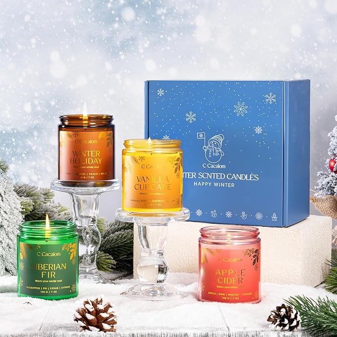 4Pack/28oz Christmas Soy Candle Gift Set, Non-Toxic Holiday Candles, Aromatherapy Scented Candles for Holiday Gifts, Vinilla/Lavender/Baslam/Cookies Jar Candle, Winter Candle Set for Women Men
