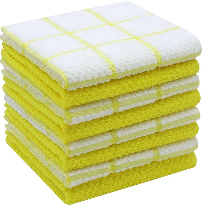Cleaning Rags Cleaning Cloths for Cleaning House, Cotton Dish Cloths Dish Rags for Washing Dishes, Set of 8, Light and Soft Terry Kitchen Washcloths Kitchen Rags,12 Inch x 12 Inch (Yellow Set)
