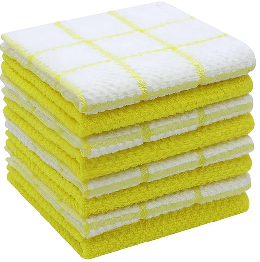 Cleaning Rags Cleaning Cloths for Cleaning House, Cotton Dish Cloths Dish Rags for Washing Dishes, Set of 8, Light and Soft Terry Kitchen Washcloths Kitchen Rags,12 Inch x 12 Inch (Yellow Set)