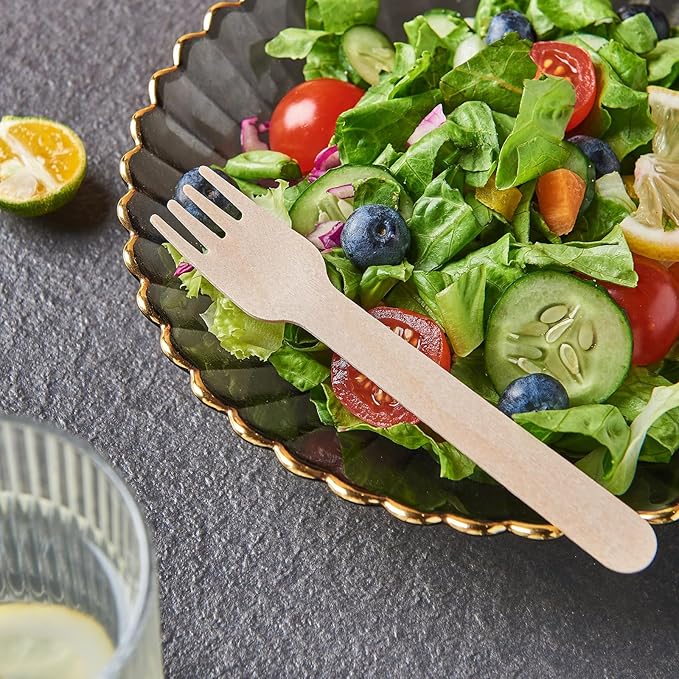 100% Compostable Wooden Cutlery Set - 300 Combo Utensils Disposable Wood Silverware, Eco Friendly, Party Flatware Recyclable Sustainable(Formerly FULING)