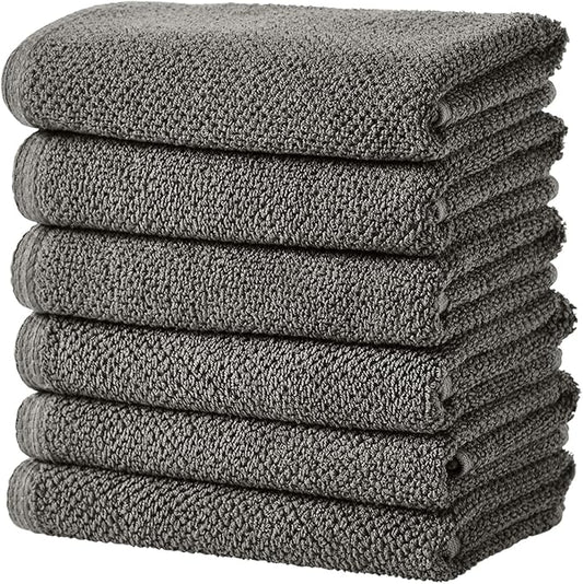 Great Bay Home Grey Hand Towel Set – 100% Cotton 6-Pack 26"x16", Absorbent & Quick-Drying, Soft & Durable