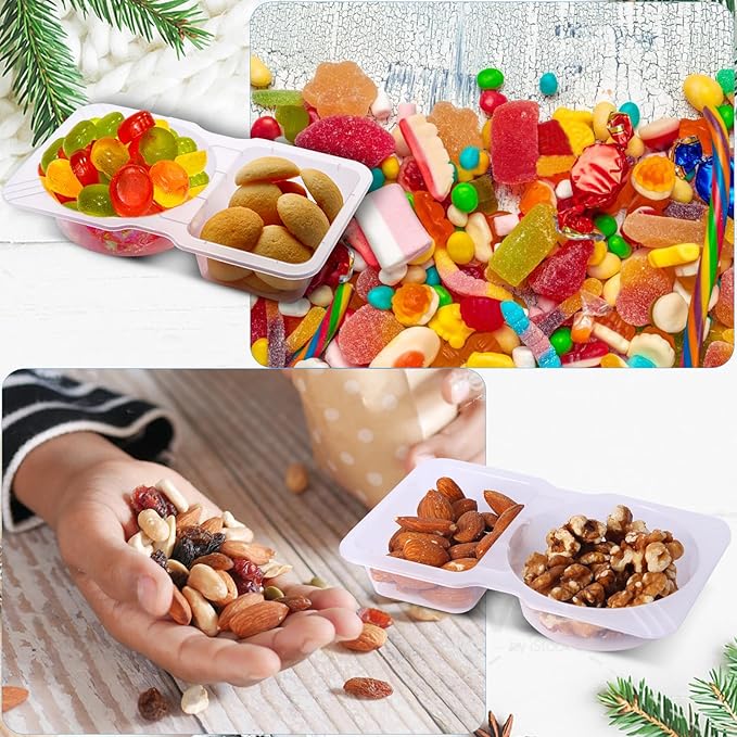 10 Sets Double Compartment Condiment Container With Lids, Reusable Snack Container for Sauces and Snacks, Disposable Snack Containers, Ideal for On-the-Go Meals and Parties (10Pack)
