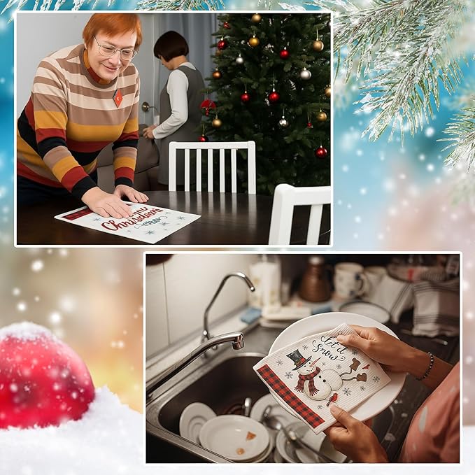 Yungyan 6 Pcs Swedish Christmas Dishcloths Reusable Kitchen Table Dishcloths Xmas Dish Towels Absorbent Cleaning Cloth Fast Dry Dishcloth for Kitchen Washing Dishes Bathroom Office Hand Towel Cleaning