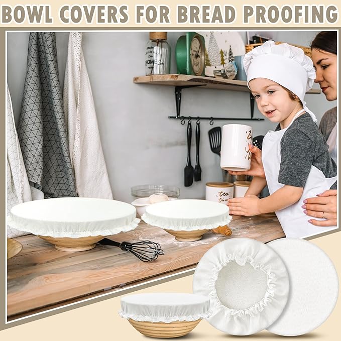 10 Pack Cloth Bowl Covers for Bread Rising - 5 Size Stretch Elastic Food Storage Container Lids - Reusable Cotton Fabric Covers for Food, Fruits, Leftovers (Linen)