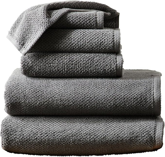 Great Bay Home Grey Bath Towel Set – 100% Cotton 6-Piece Set, Absorbent & Quick-Drying, Soft & Durable