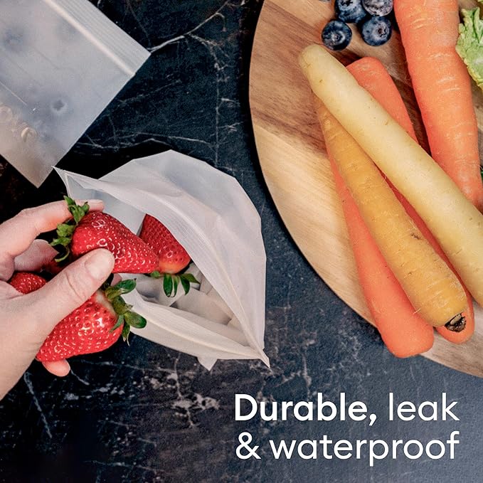 Vove Compostable Snack Bags, Small 50 Count – Freezer Safe, Leak Resistant, Non Toxic, Writable & Reusable Food Storage, Plastic-Free Eco Bags
