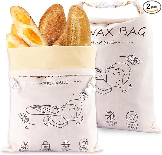 2 Pack Reusable Beeswax Bread Bags for Sourdough & Homemade Bread, Cotton Material Natural Beeswax Bread Bag, 17 x 13 Inches Food Storage Cloth Bag for Freezer & Refrigerator Airtight Freshness Keeper