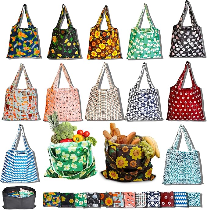 RUIPBOTE12 Pack Reusable Grocery Bag, Foldable Shopping Bag, Large Capacity Gift Tote Bag, Storage Bag for Groceries