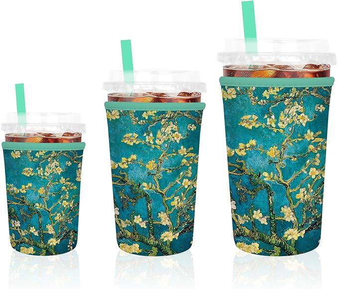 3 Pack Iced Coffee Sleeve, Reusable Insulated Neoprene Cup Sleeve for Cold & Hot Drinks Beverages, Cup Holder for 16-32oz Coffee Cups,Van Gogh Apricot Tree