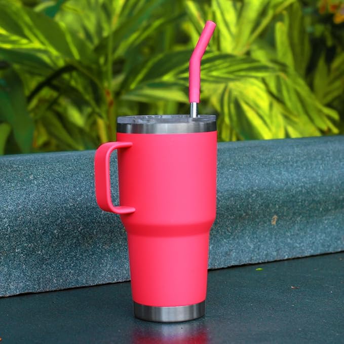 30 oz Stainless Metal Straws for 30 oz Stanley Tumbler, 6Pcs Reusable Straight Long Steel Straws with 12 Silicone Tips and 2 Straw Cleaning Brushes (3Color1, 30oz)