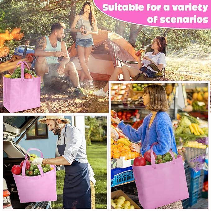 Windyun Reusable Grocery Bags Large Non Woven Shopping Bags with Handles Foldable Portable Tote Bulk, 12.6 x 11.8 x 6.3 Inch