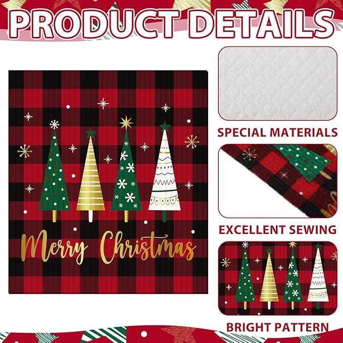 Sunnyray 24 Pcs Swedish Kitchen Dish Cloths Kitchen Towels Reusable Sponge Cleaning Cloths Wipes Absorbent Washable Dish Rags for Bathroom Cleaning(Red,Groovy Style)