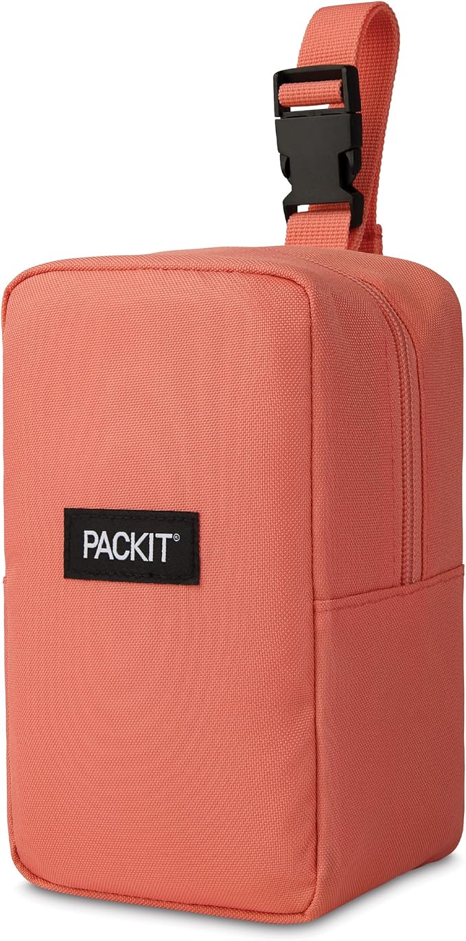 PackIt Freezable Upright Snack Box, Papaya, Built with ECOFREEZE Technology, Fully Freezable, Collapsible, Reusable, With Top Buckle Handle and Top Load Design, For Perishable Snacks On the Go