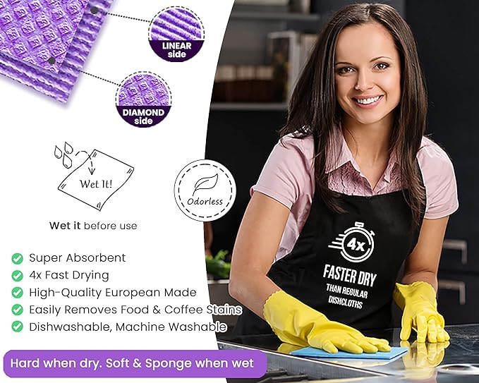 It's Senah [12Pack+1Loofah Dish Sponge] 100% Natural Biodegradable Swedish Dishcloths for Kitchen | No-Discoloration, No-Odor, Super Absorbent Dish Sponge | Paper Towel Replacement.