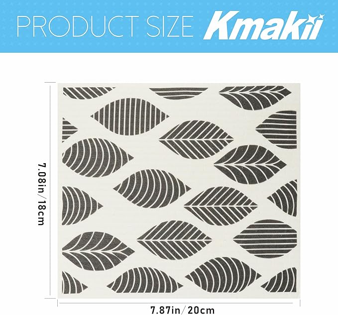 KMAKII Swedish Dishcloths Reusable, Absorbent, Quick-Drying Sponge Cloths for Kitchen and Counter Cleaning, Reusable Dish Towels and Dish Cloths, Black & White, Pack of 10 Pcs