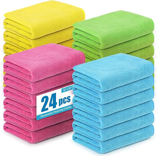 Microfiber Cleaning Cloths 12x12IN 24Pack Grey Lint Free Kitchen Cloths - Extra Thick, Streak-Free, Lint-Free, Fast Absorbent - Reusable Multi-Purpose Housekeeping Rags for Cars, Dishes, Floors, Tiles