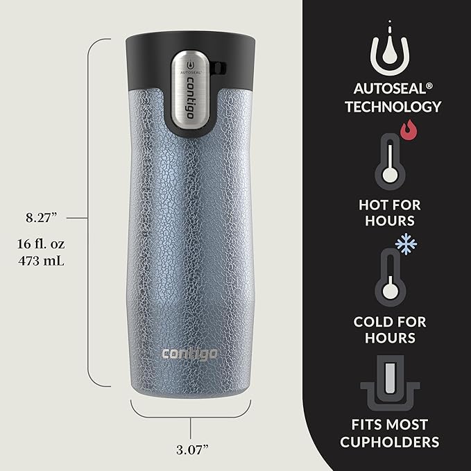 Contigo AUTOSEAL West Loop Vacuum-Insulated Stainless Steel Travel Mug with Easy-Clean Lid 24 oz Crystal Lakeside