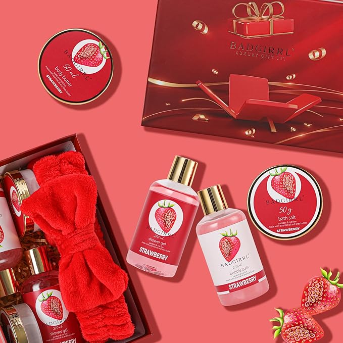 9pcs Spa Gift Set for Women Christmas Gifts - Strawberry Bath and Body Gift Set for Mom Mothers Day, Gift for Girls, Bath Gift Set for Her, Birthday Gift for Mom Her, Gift Sets for Women