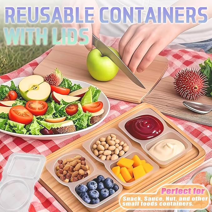 BADBLUE 11 Sets Reusable Snack Containers with Lids, Double Compartment Condiment Containers, Small Sauce Dipping Containers, Grab and Go Snack Box Container for Kids & Adults