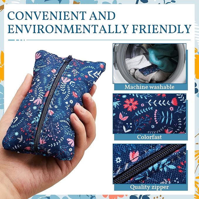 5 Pieces Tissues Purse Pocket Tissue Holder Reusable Travel Pouch Fabric Zipper Enclosed Small Size Flower Pattern Holder for Purse Coins for Christmas, 5.25 x 3 Inches (Floral Style)