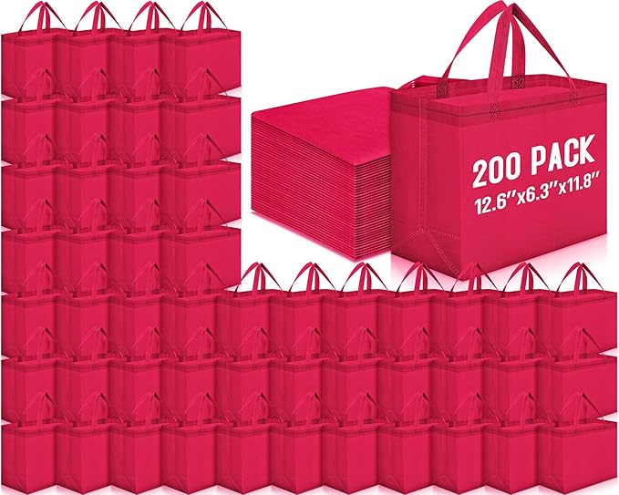 Windyun Reusable Grocery Bags Large Non Woven Shopping Bags with Handles Foldable Portable Tote Bulk, 12.6 x 11.8 x 6.3 Inch