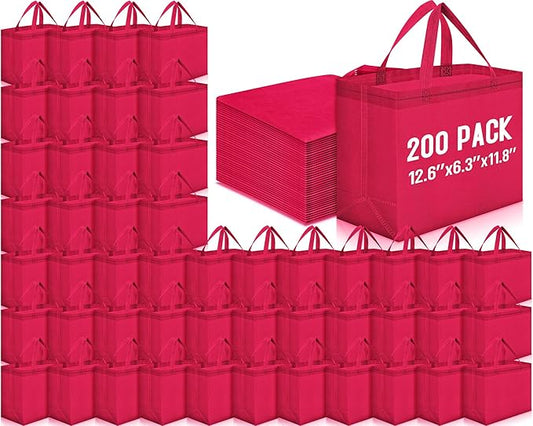 Windyun Reusable Grocery Bags Large Non Woven Shopping Bags with Handles Foldable Portable Tote Bulk, 12.6 x 11.8 x 6.3 Inch