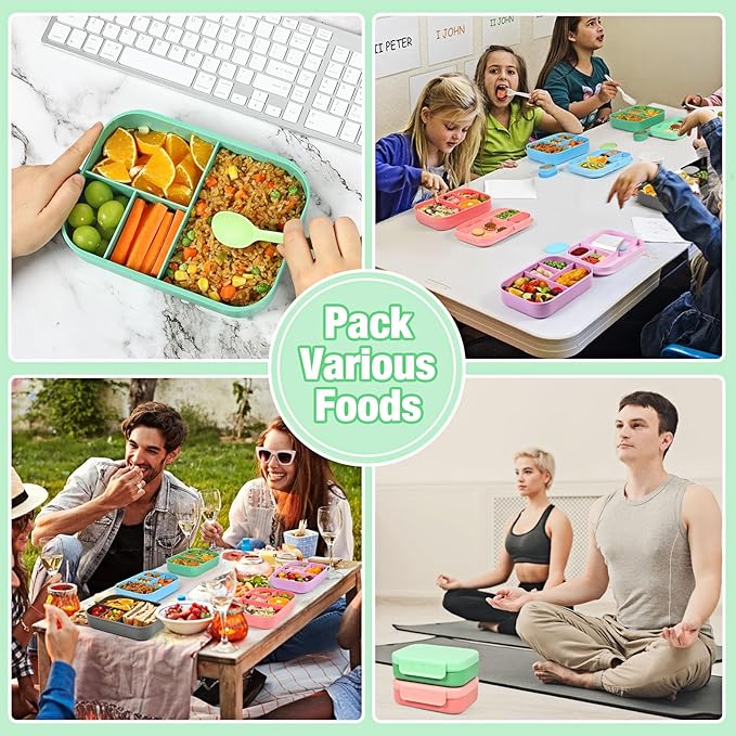 Caperci Bento Lunch Box for Kids - 5.8 Cups Stackable Leakproof Bento Box Adult Lunch Box with Sauce Container - Idea for School, On-the-go, Built-in Utensil Set, BPA Free (Green)