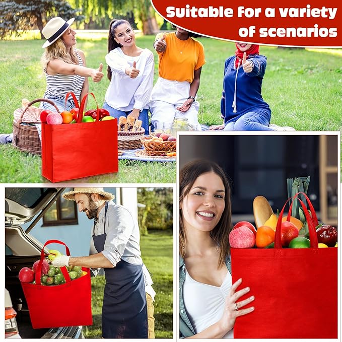 Windyun Reusable Grocery Bags Large Non Woven Shopping Bags with Handles Foldable Portable Tote Bulk, 16x6x12 Inch