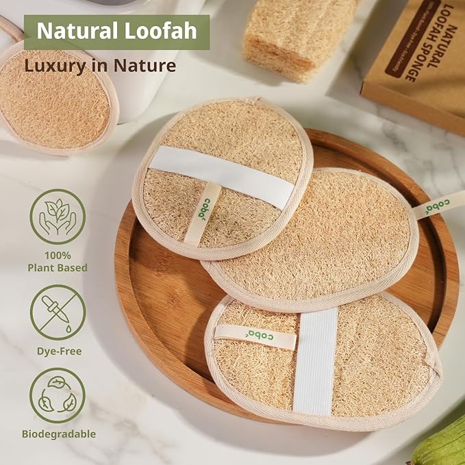 Natural Loofah Care Set – Exfoliating Body Scrubber Pads & Exfoliating Facial Scrubber | 100% Plant-Based Shower Luffa Sponge | Bath Loofah for Women & Men
