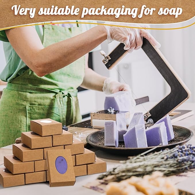 TaoBary 100 Pcs Soap Boxes for Homemade, 3 x 3 x 1.2 Inch Small Paper Gift Packaging Boxes with Window, Gift Wrappers for Soap Packaging Making Party Favor(Oval,Kraft)