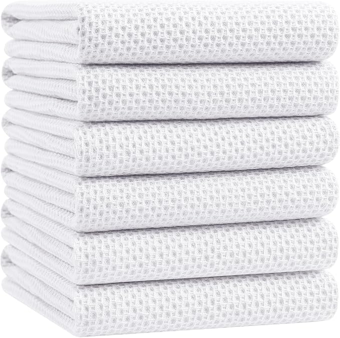 Homaxy 100% Cotton Waffle Weave Kitchen Dish Towels, Ultra Soft Absorbent Quick Drying Cleaning Towel, 20x28 Inches, 6-Pack, White