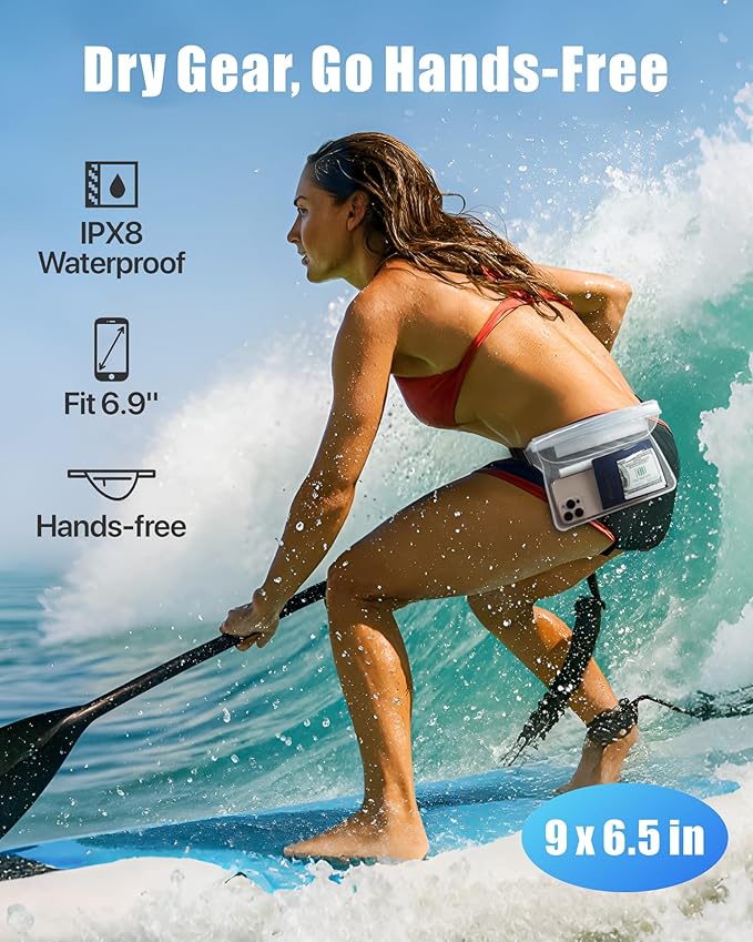 F-color Waterproof Fanny Pack - Cruise Essentials 2025 - Waterproof Pouch, Triple Zipper Roll-Top Dry Bag for Phone with Adjustable Waist Strap, Keep Passport Valuables Dry for Beach Kayaking Boating