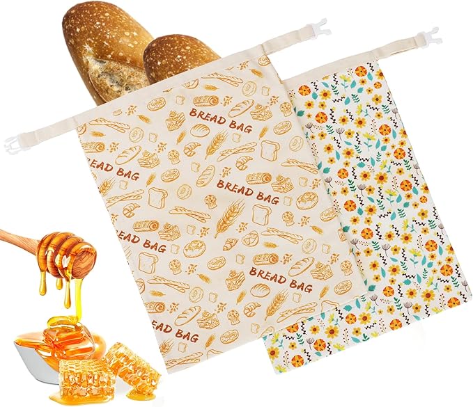 2-Pack Reusable Beeswax Bread Bags - Large 17x13 Inch for Sourdough & Homemade Bread Storage | All-Natural Beeswax Preservation, Eco-Friendly Cotton Food Bags - Easy to Clean & Daily Use