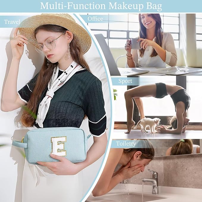 YOOLIFE Bridesmaid Proposal Gifts - Wedding Day, Bridal Shower, Bride To Be, Maid of Honor, Bachelorette Party - Initial Makeup Bags for Women E